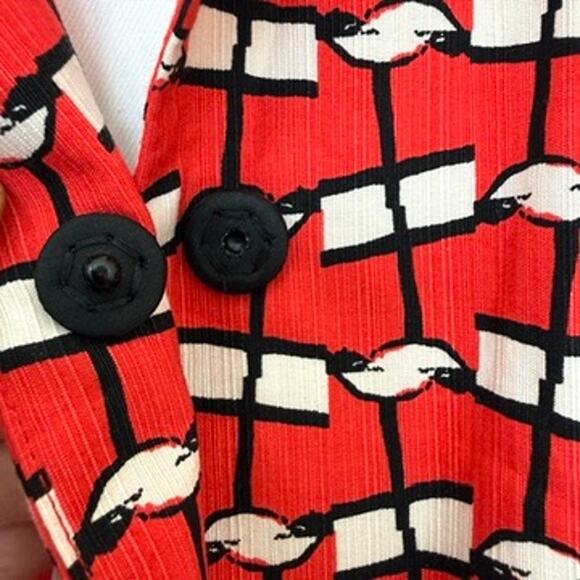 Tara Jarmon Red Graphic Print Statement Coat France Cotton Jacket Sz 40 - Picture 8 of 9